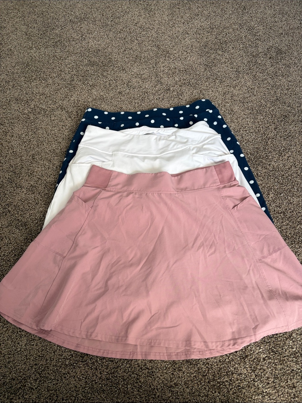 3-Pack Women’s Mini Skorts — Pink, White & Navy Polka Dot